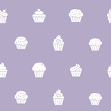 Cupcake background - Vector seamless pattern solid silhouettes of sweet, dessert, muffin, cake and snack for graphic design