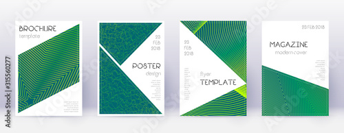 Triangle brochure design template set. Green abstr