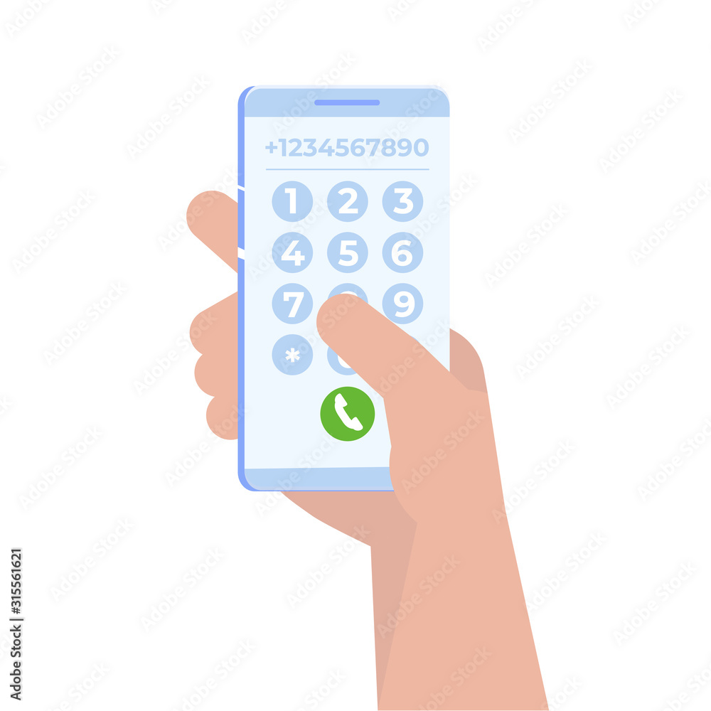 Hand with smartphone dialing, Dial number, connection concept. Vector illustration. Hand with smartphone dialing, Dial number, connection concept. Vector illustration.