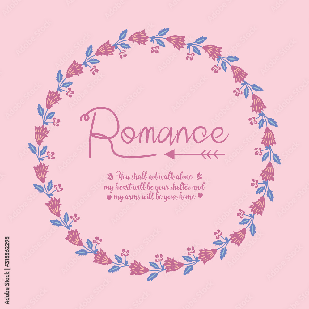 Romantic decorative of beautiful leaf and floral frame, for romance greeting card design. Vector