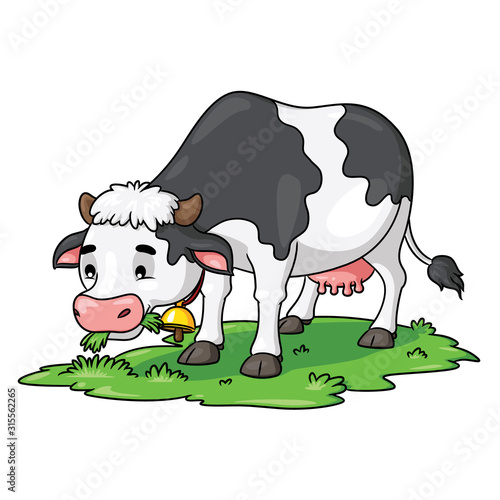 Cow cartoon eating grass.