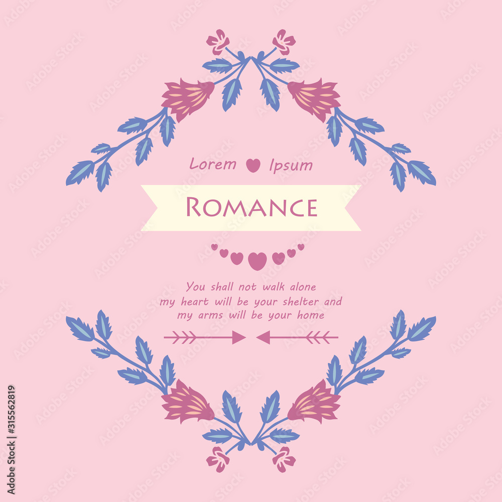 Unique Shape of leaf and flower frame, for romance invitation card decor. Vector