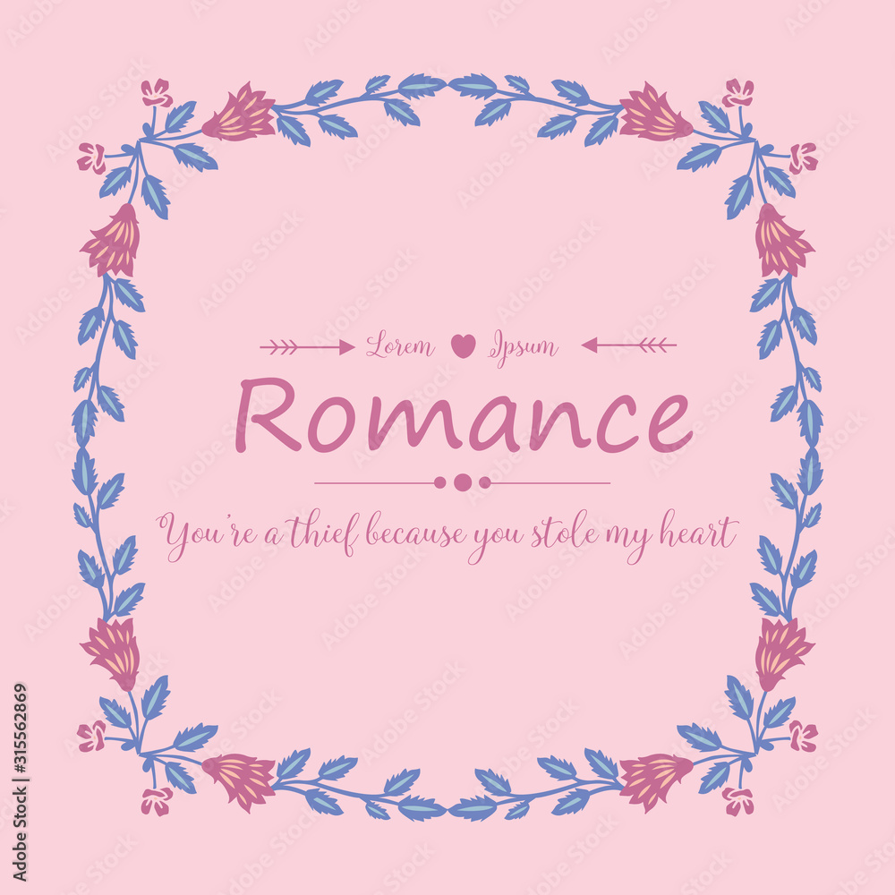 Elegant romance invitation card design, with seamless pattern of leaf and flower frame. Vector