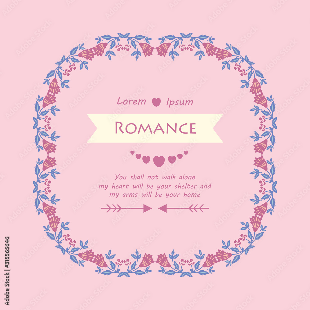 Romance greeting card wallpaper design, with beautiful and seamless pink floral frame design. Vector