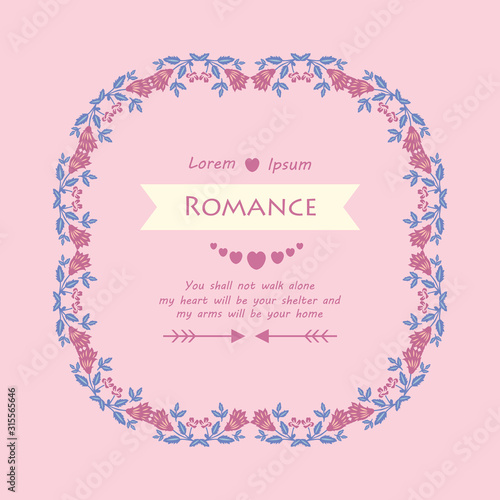 Romance greeting card wallpaper design, with beautiful and seamless pink floral frame design. Vector