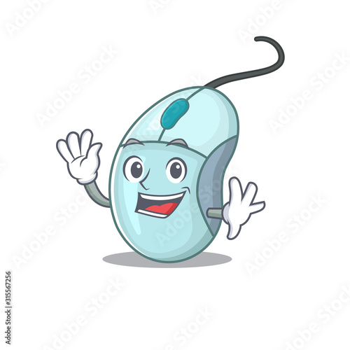 Waving friendly computer mouse cartoon character design