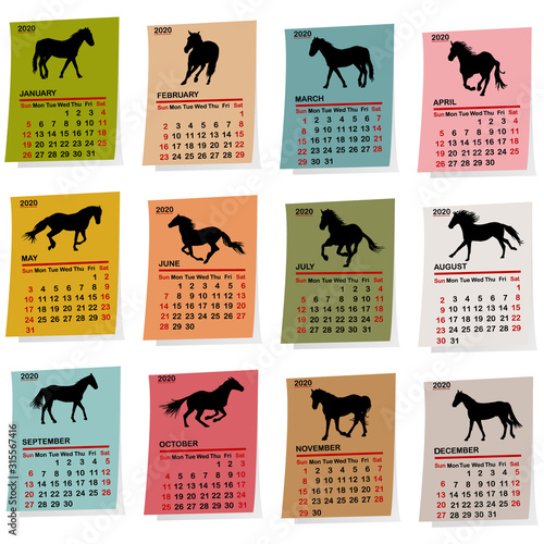2020 vintage calendar with horses silhouettes