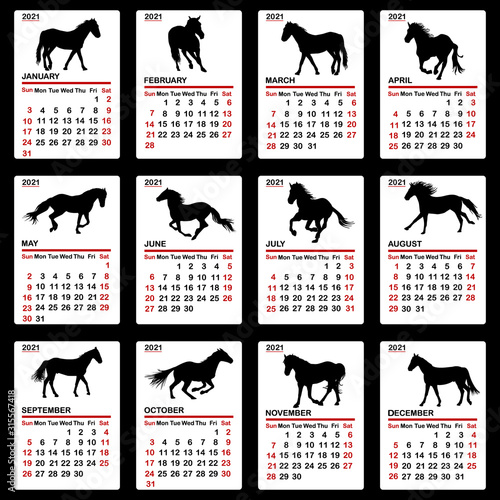 2021 calendar with horses silhouettes