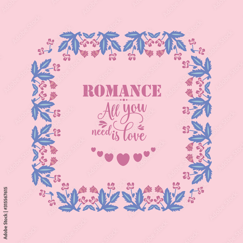 Romance Greeting card, with elegant of leaf and pink floral frame. Vector Romance Greeting card, with elegant of leaf and pink floral frame. Vector