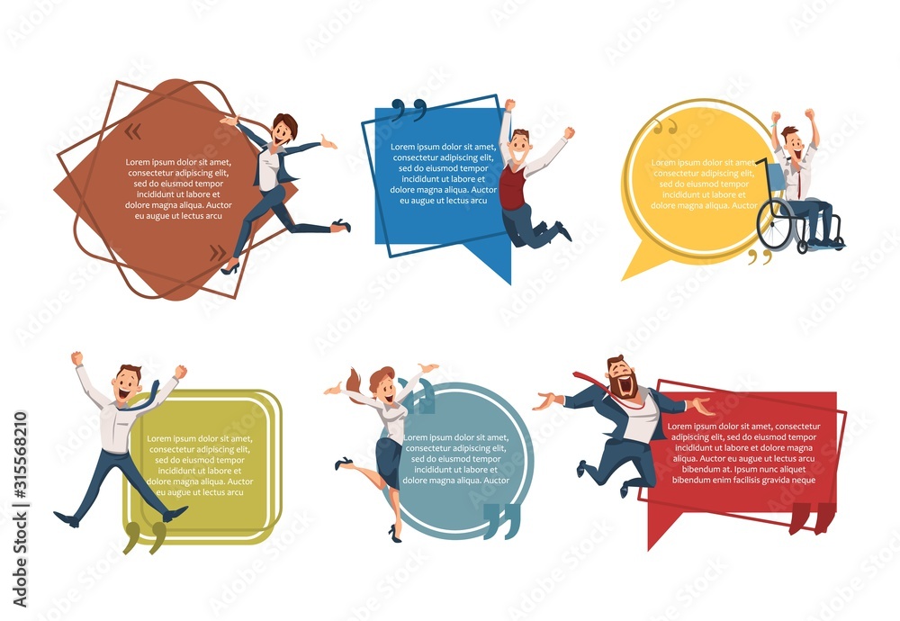 Successful Entrepreneurship, Business Career Opportunities Trendy Flat Vector Banner, Poster Template. Happy Entrepreneurs, Company Employees, Excited Office Workers Jumping with Joy Illustration - obrazy, fototapety, plakaty 