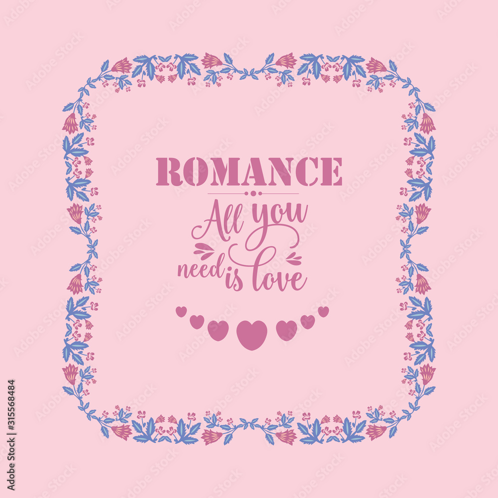 Romance Card template, with elegant leaf and floral frame design. Vector