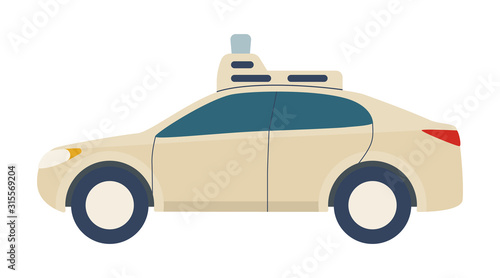 Driverless Car, autonomous vehicle, auto with autopilot. Vector illustration in flat style isolated on white background