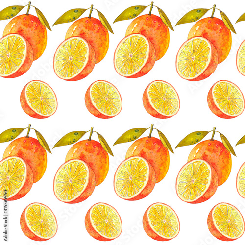 Fototapeta Naklejka Na Ścianę i Meble -  Seamless watercolor pattern oranges