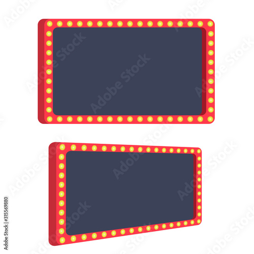 Retro or vintage neon light bulb frame banner vector illustration flat cartoon, idea of success achievement or jackpot prize board clipart