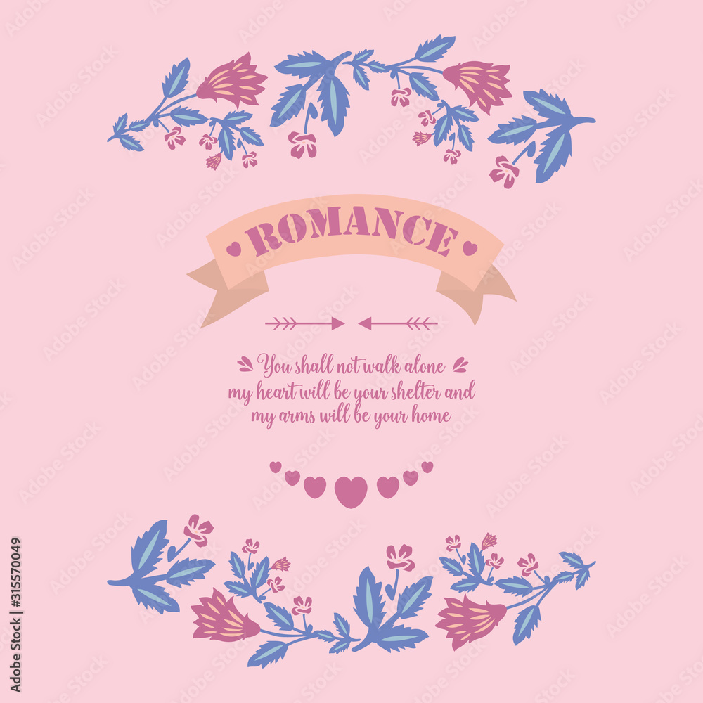 Romance Invitation card decor, with elegant leaf and pink wreath frame. Vector