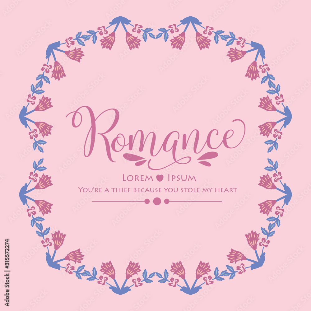 Cute decoration of leaf and flower frame, for romance unique invitation card design. Vector