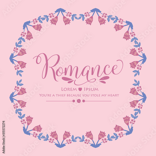Cute decoration of leaf and flower frame, for romance unique invitation card design. Vector