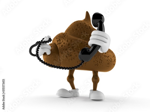 Poop character holding a telephone handset