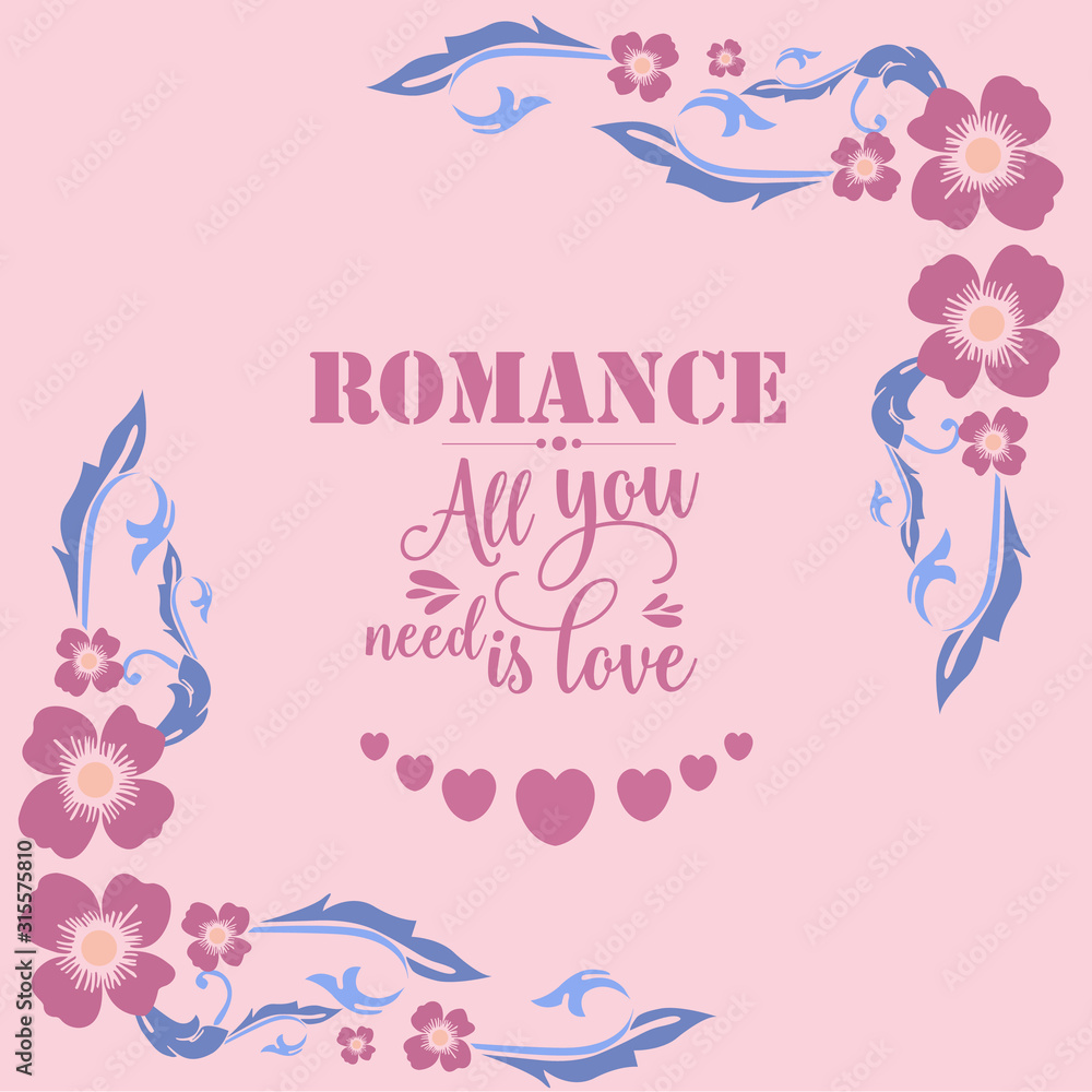 Elegant romance greeting card design, with beautiful pattern leaf and flower frame. Vector