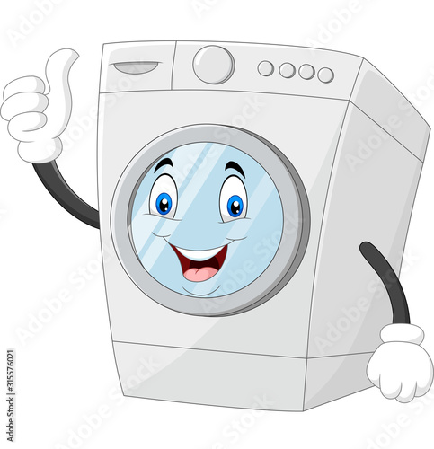 Washing machine mascot giving thumbs up