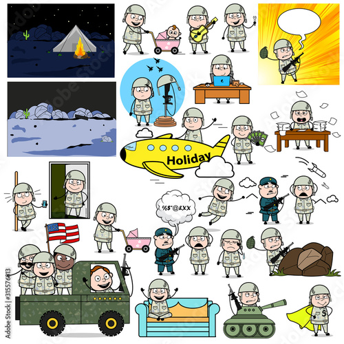 Various Comic Army Man - Set of Concepts Vector illustrations
