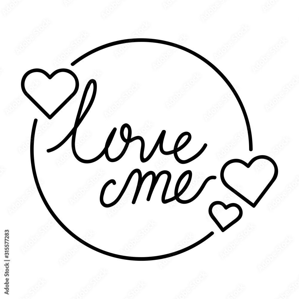 love me lettering with hearts isolated icon
