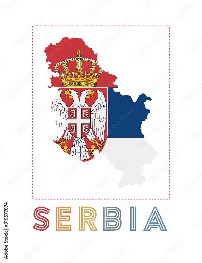 Serbia Logo. Map of Serbia with country name and flag. Captivating vector illustration. Serbia Logo. Map of Serbia with country name and flag. Captivating vector illustration.