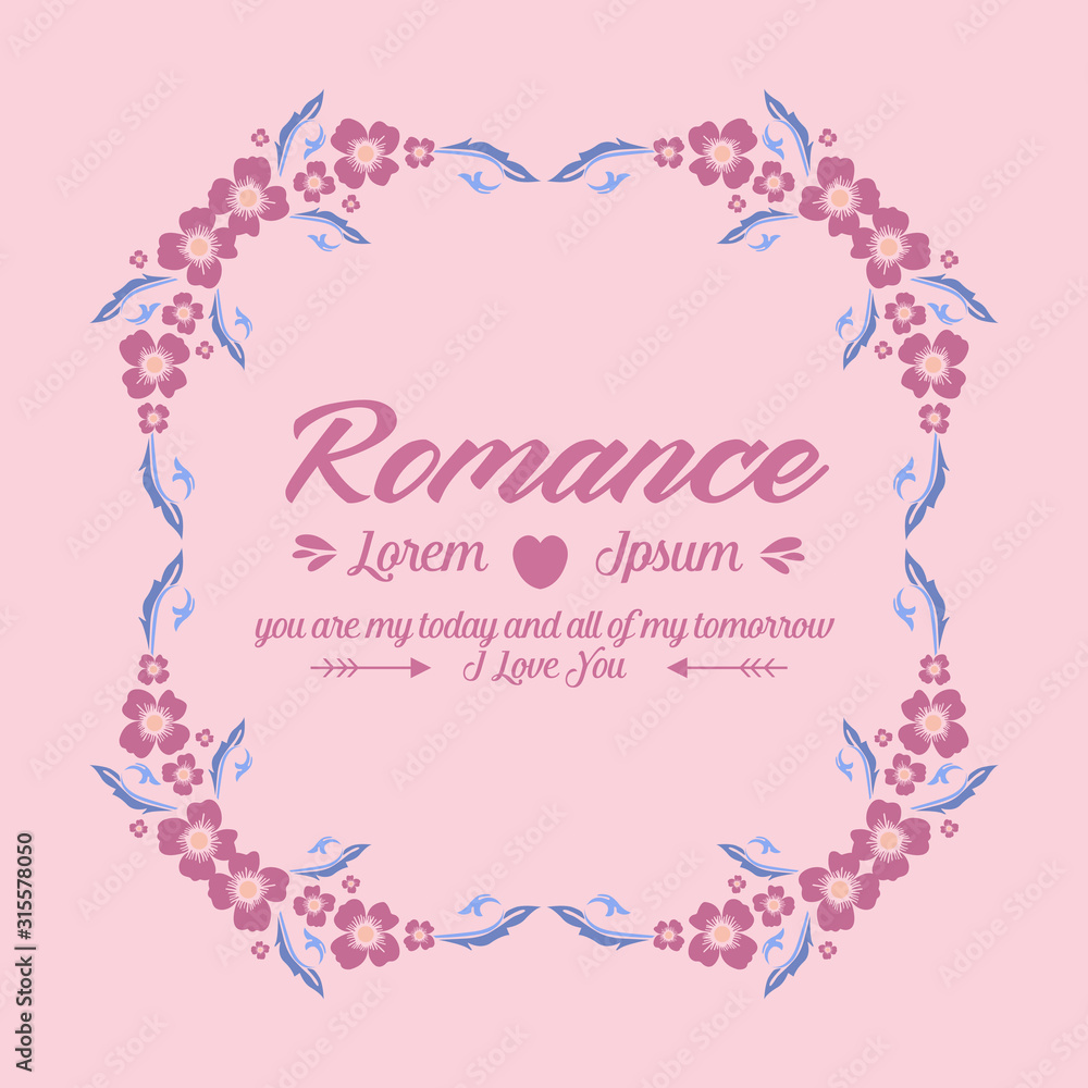 Romance greeting card design, with cute and seamless pink floral frame design. Vector Romance greeting card design, with cute and seamless pink floral frame design. Vector