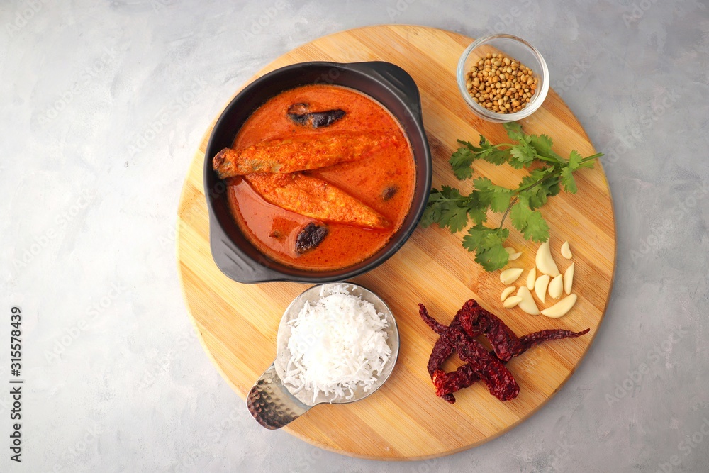 Goa Food Indian Traditional Goan Pomfret or butter fish curry. Hot