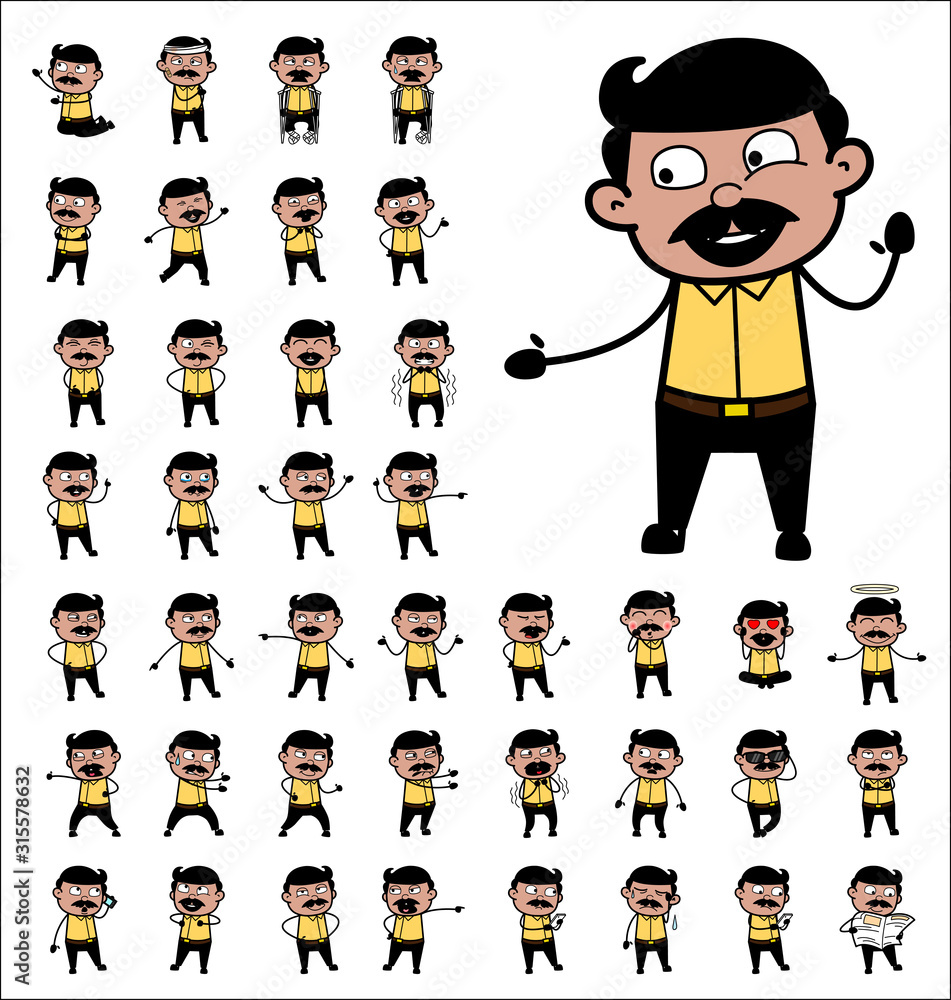Various Comic Indian Man Poses - Set of Concepts Vector illustrations