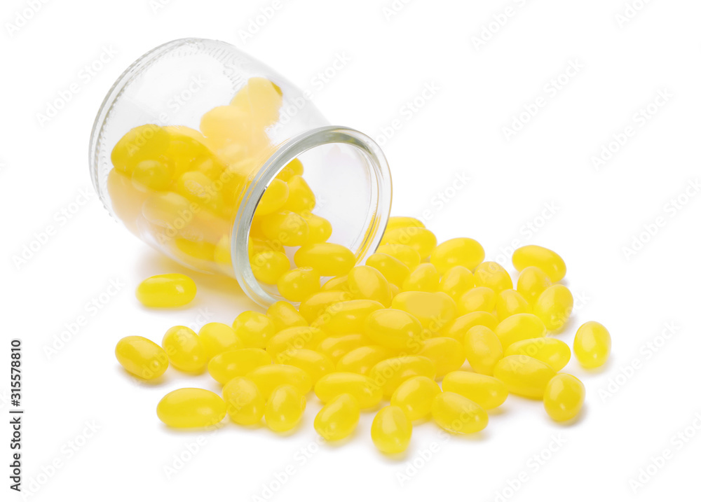 Fototapeta premium Tasty small lemon drops isolated on white