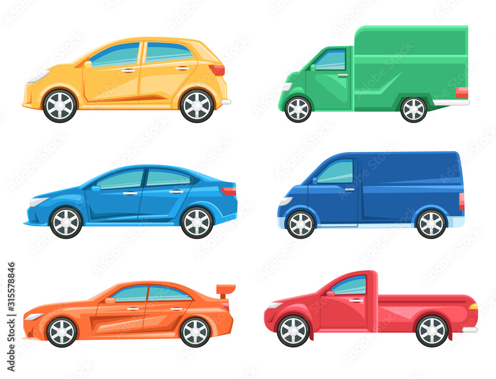 Set of different car icon and elements. Flat design