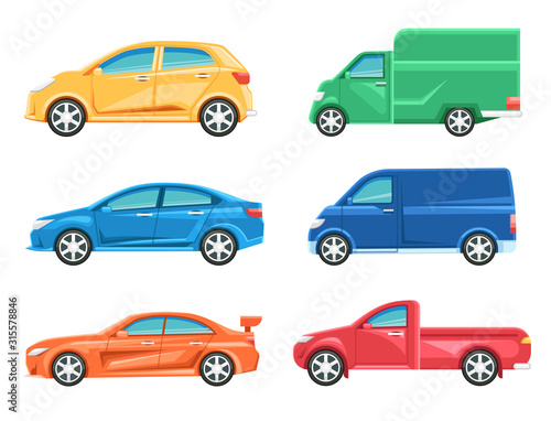 Set of different car icon and elements. Flat design
