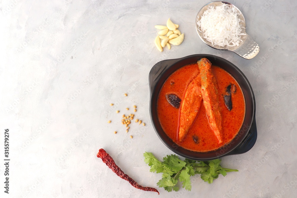 Goa Food Indian Traditional Goan Pomfret or butter fish curry. Hot