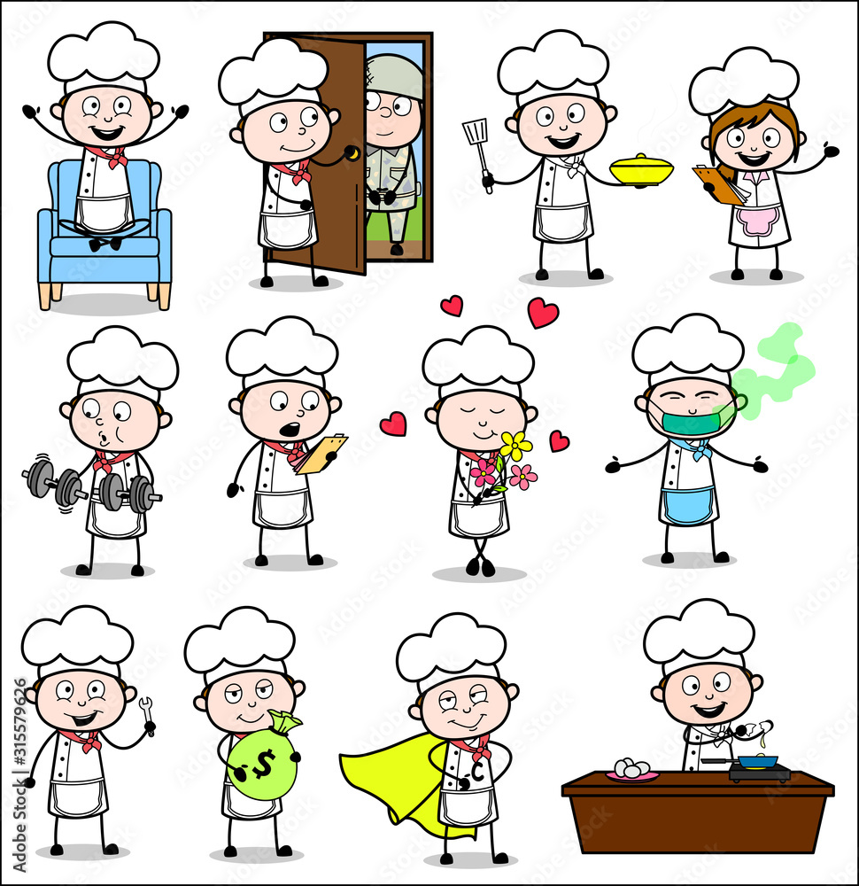 Collection of Cartoon Chef - Set of Concepts Vector illustrations Collection of Cartoon Chef - Set of Concepts Vector illustrations