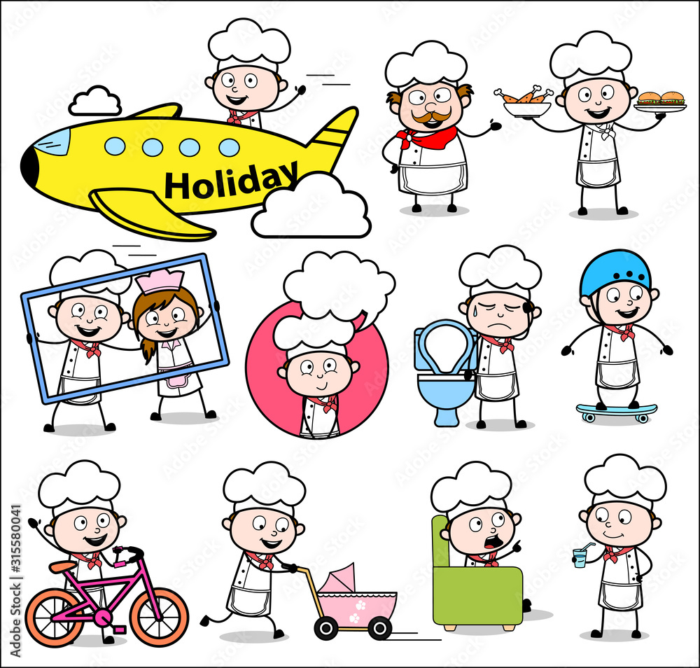 Cartoon Chef with Different Concepts - Comic Concepts Vector illustrations Cartoon Chef with Different Concepts - Comic Concepts Vector illustrations