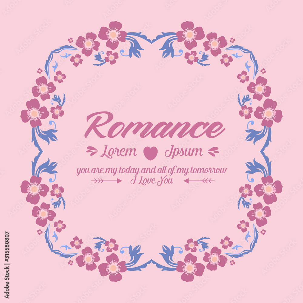 Decorative of romance greeting card, with antique pattern of leaf and floral frame. Vector