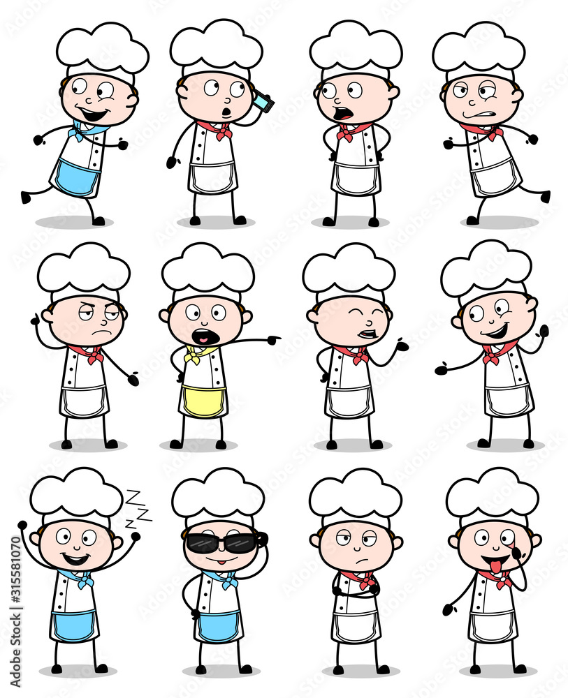 Different Cartoon Chef Poses - Set of Concepts Vector illustrations Different Cartoon Chef Poses - Set of Concepts Vector illustrations