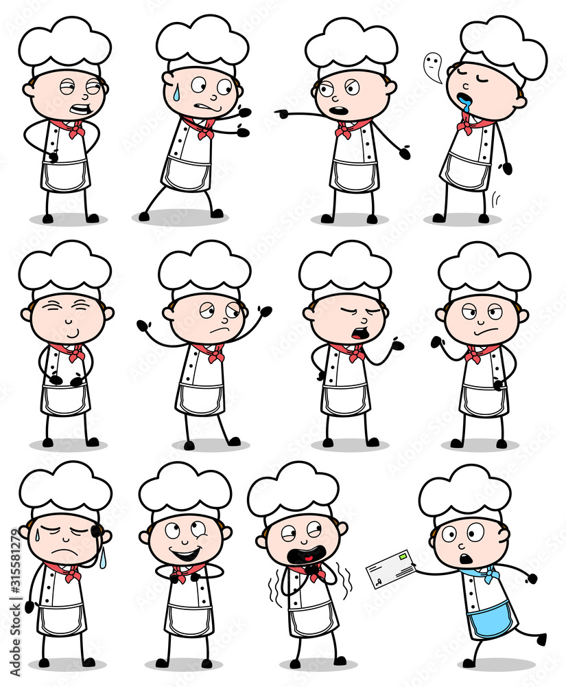 Cartoon Comic Chef Poses - Set of Concepts Vector illustrations Cartoon Comic Chef Poses - Set of Concepts Vector illustrations