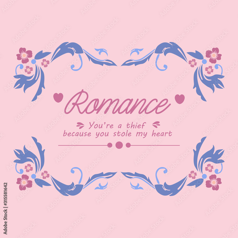 Romance Card template, with elegant leaf and floral frame decor. Vector