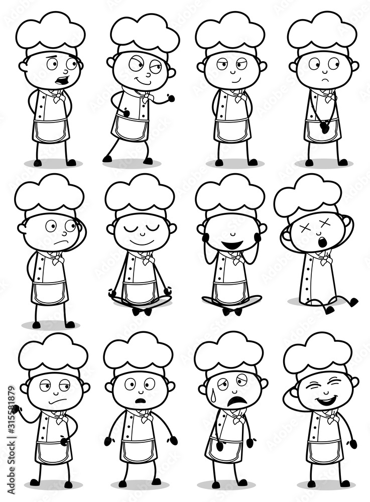 Retro Comic Chef Character Poses - Set of Concepts Vector illustrations Retro Comic Chef Character Poses - Set of Concepts Vector illustrations