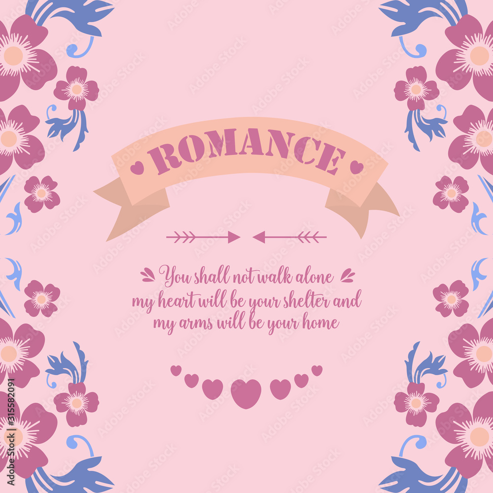 Romance Card template, with elegant leaf and floral frame decor. Vector