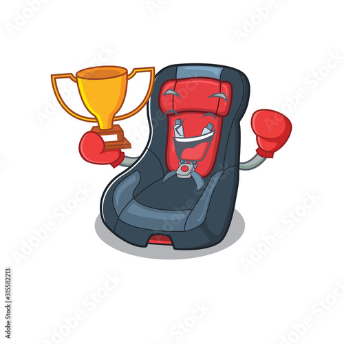 fantastic Boxing winner of baby car seat in mascot cartoon style
