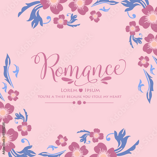 Modern shape of leaf and floral frame, for elegant romance greeting card decor. Vector