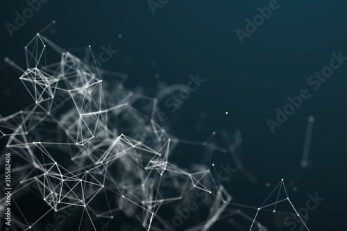 Abstract science background. Molecules technology with polygonal shapes, connecting dots and lines. Big data visualization. Connection structure concept. 