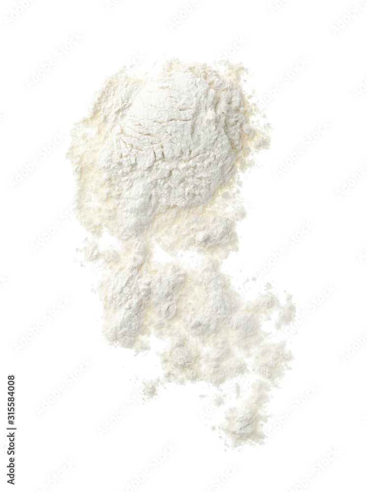 Pile of organic flour isolated on white, top view Pile of organic flour isolated on white, top view