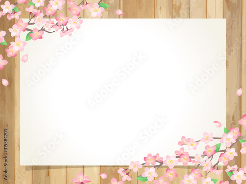 桜 木目 板 背景 フレーム 紙