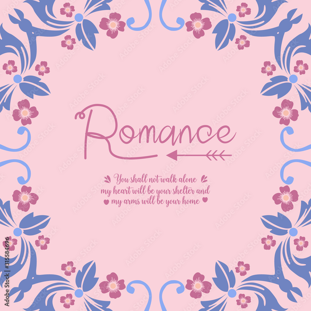 Antique pattern of leaf and floral frame with unique style, for romance greeting card design. Vector