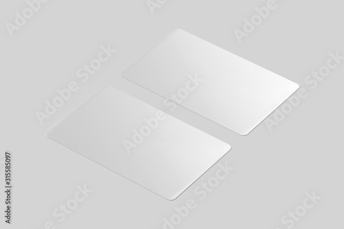 Blank white credit / debit / gift card mockup, Credit card for finance, bank or shopping discount plastic card, 3d Rendering isolated on light background photo