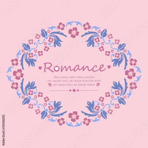 Pink background, with beautiful crowd of leaf and floral frame, for elegant romance invitation card design. Vector